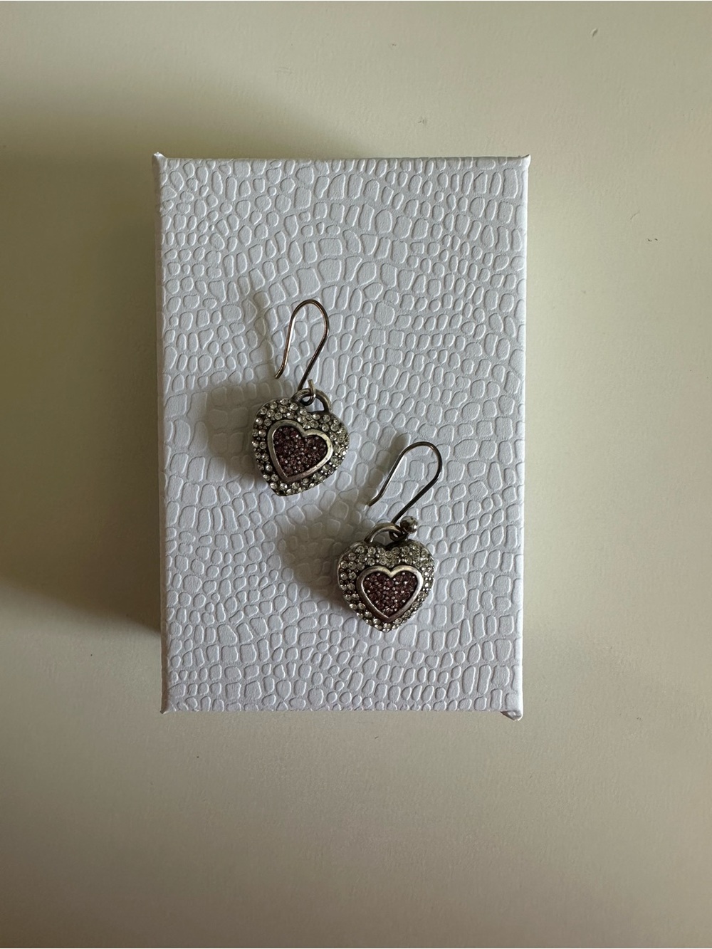 Heart Drop Earrings with Pink Stone Accents